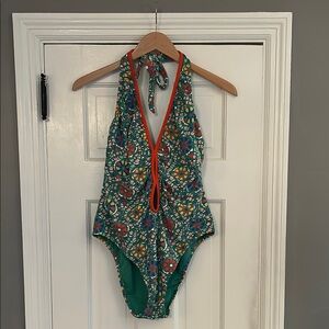 RHODE Green and Orange One Piece Halter Swimsuit